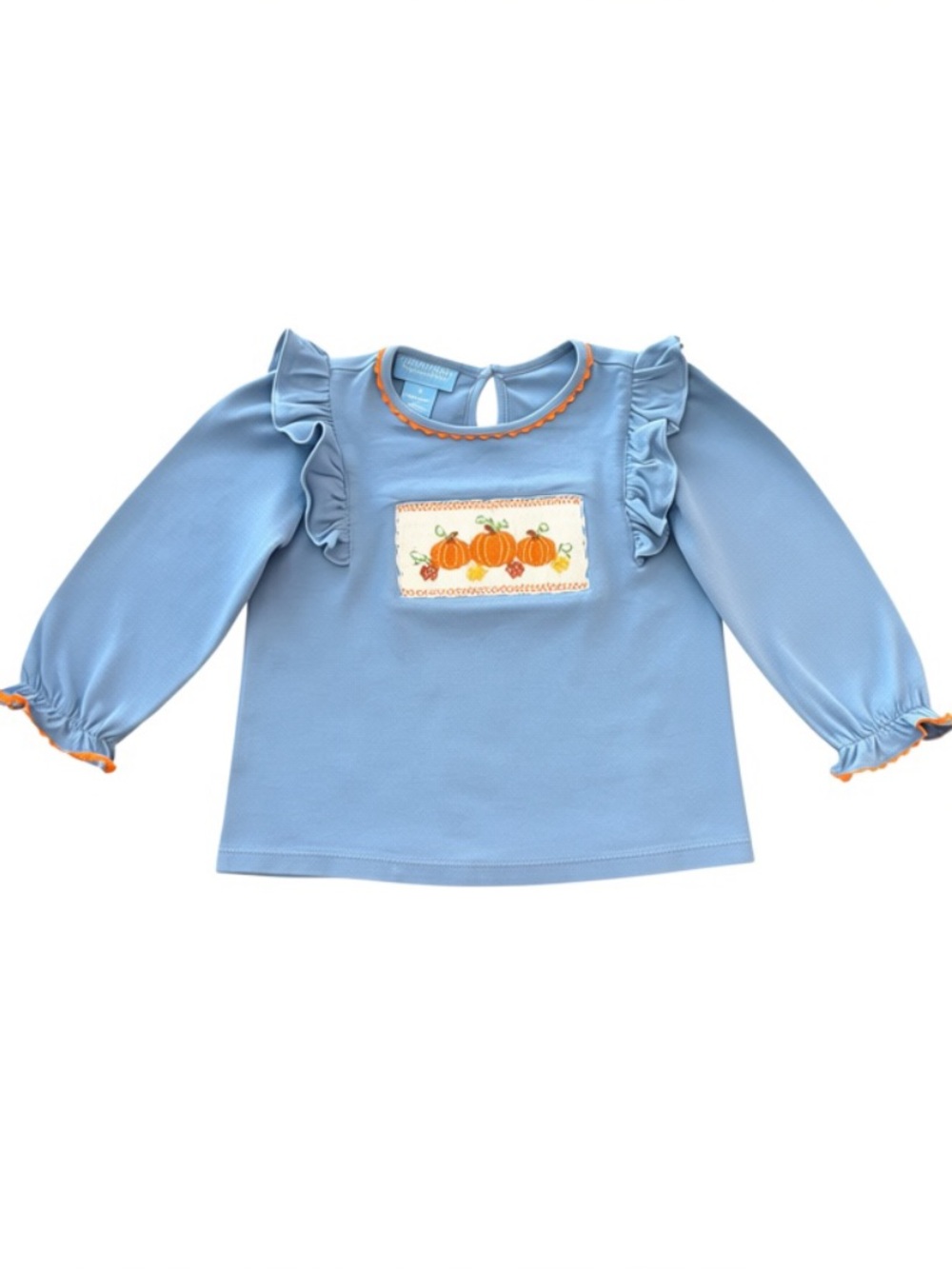 Anavini Pumpkin Smocked Ruffle Long-Sleeve Thanksgiving Halloween Fall Top